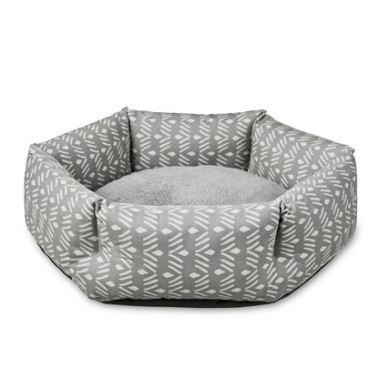 Small Cozy Cuddler-Style Dog & Cat Bed, Gray Ikat Print
