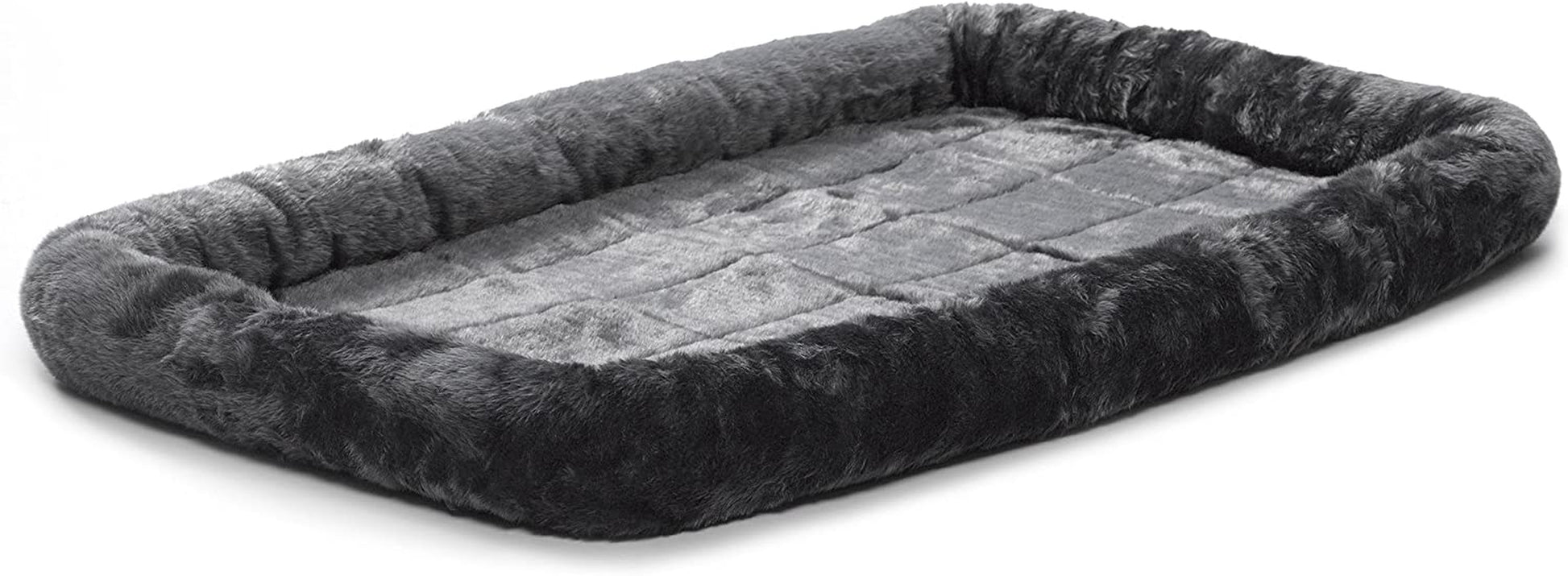 Cozy Gray Faux Fur Bolster Dog Bed - Ultra-Soft, Machine Washable, Perfect for XXS Dogs and Cats in 18-Inch Crates and Carriers