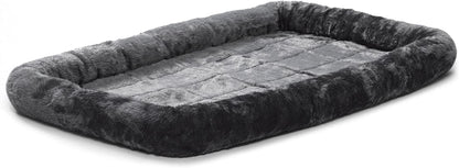 Cozy Gray Faux Fur Bolster Dog Bed - Ultra-Soft, Machine Washable, Perfect for XXS Dogs and Cats in 18-Inch Crates and Carriers