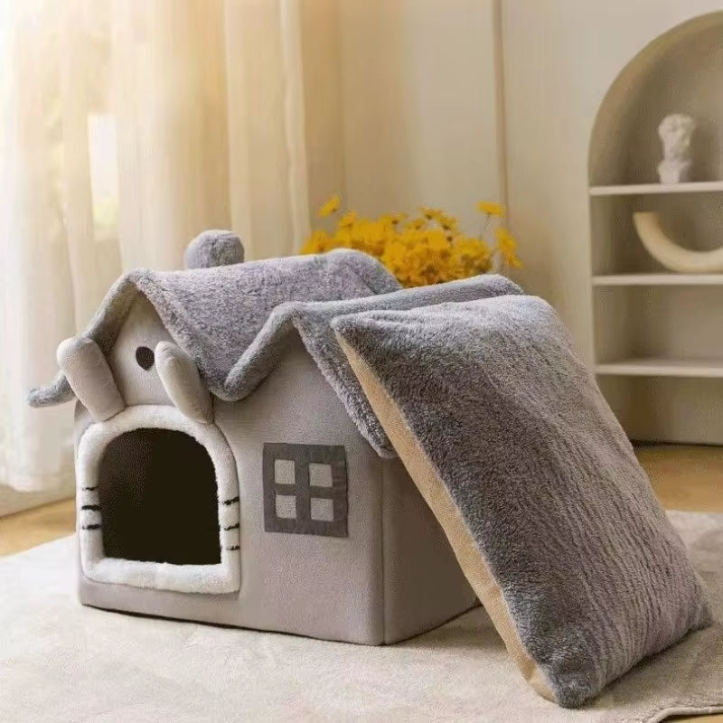 3Kgfoldable Puppy House Small Dog Kennel Bed Mat Winter Cat Warm Bed Nest Pet Double Roof House Basket Pet Puppy Cave Sofa