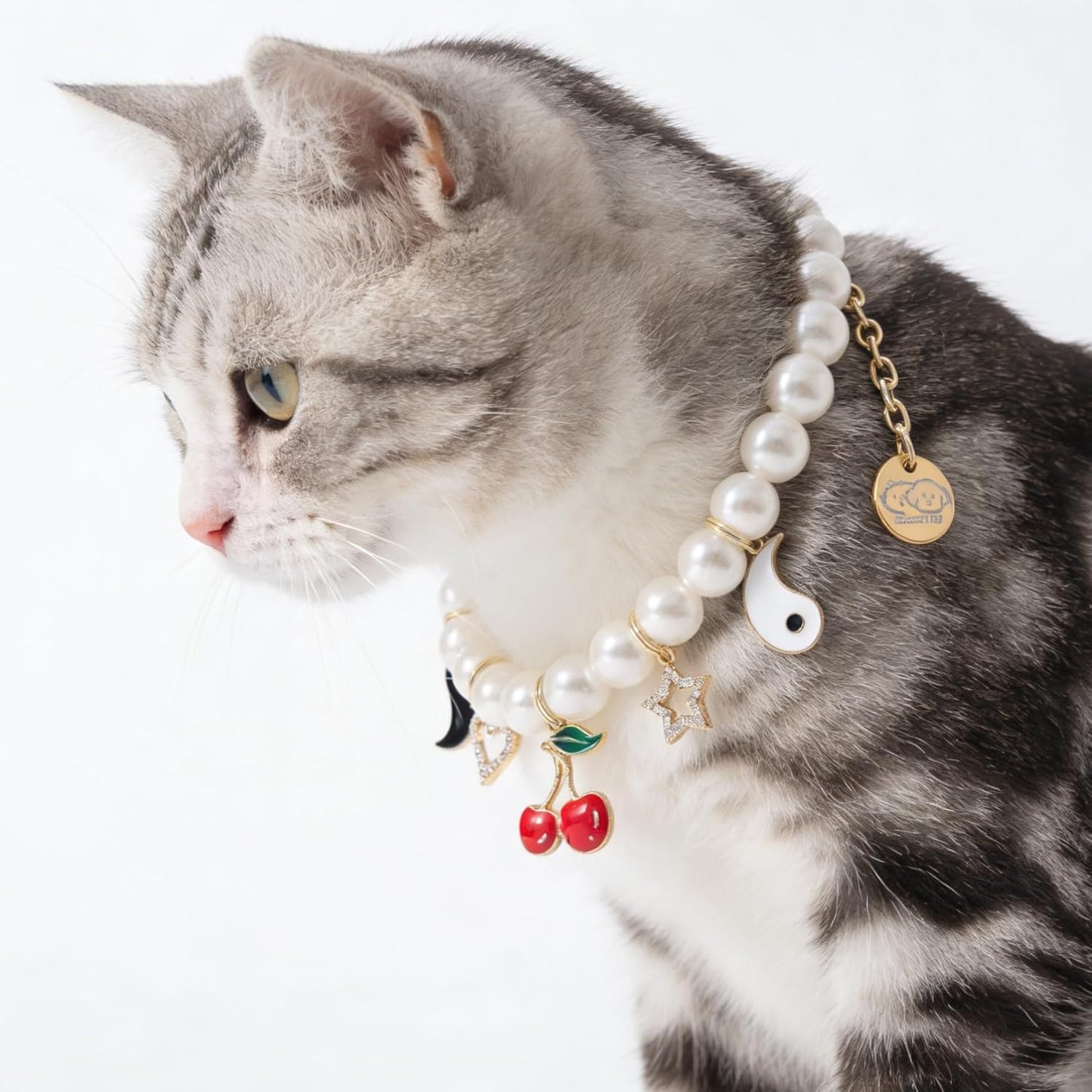 Pet Pearl Collar Adjustable Cat Dog Necklace Pendant Dog Chain Jewelry Cute Collar Puppy Accessories (Bagua, Medium)