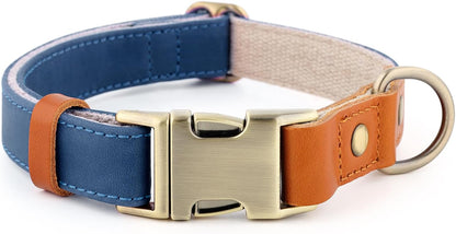 Genuine Leather & Hemp Dog Collar – Adjustable Heavy Duty Pet Collar with Quick Release Metal Buckle, Soft & Stylish for Puppy and Small, Medium, Large Dogs (Purple, L)