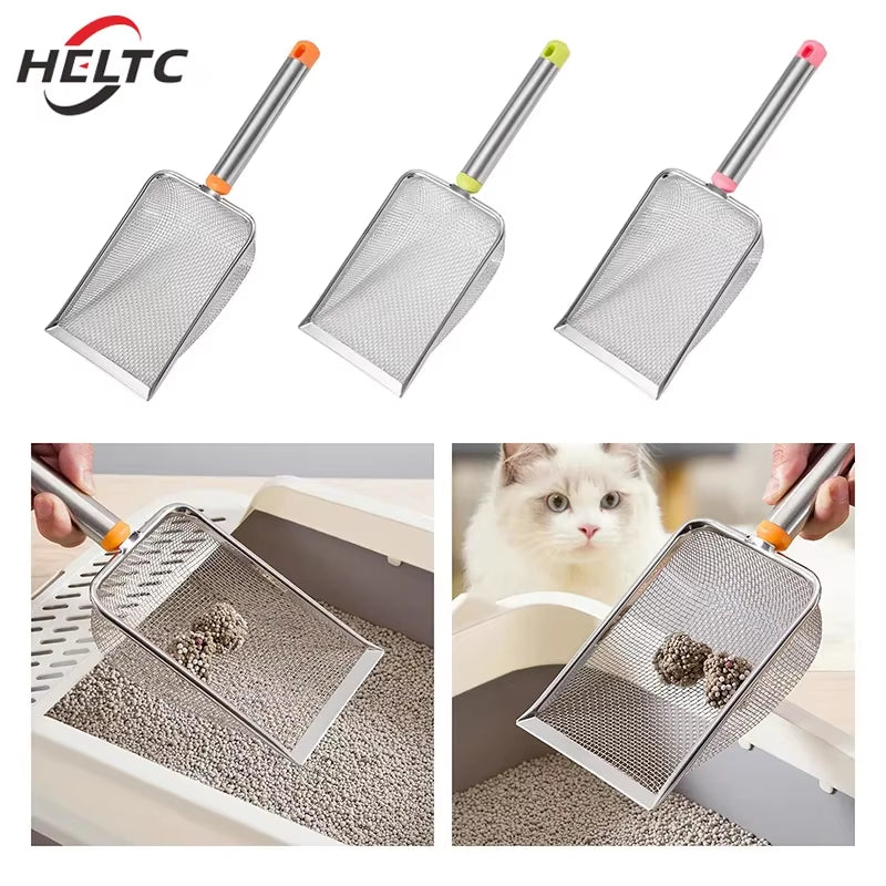 1Pcs Stainless Steel Fine Mesh Cat Litter Scoop Easy to Clean Non-Stick Shovel for Reptiles Sand Efficient Durable Litter Scoop
