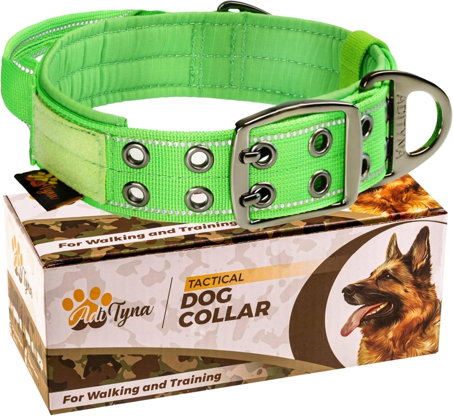 Heavy Duty Dog Collar for Large Dogs - Reflective Collar with Handle for Training, and Walking - Wide, Thick, Tactical, Soft Neoprene Padded
