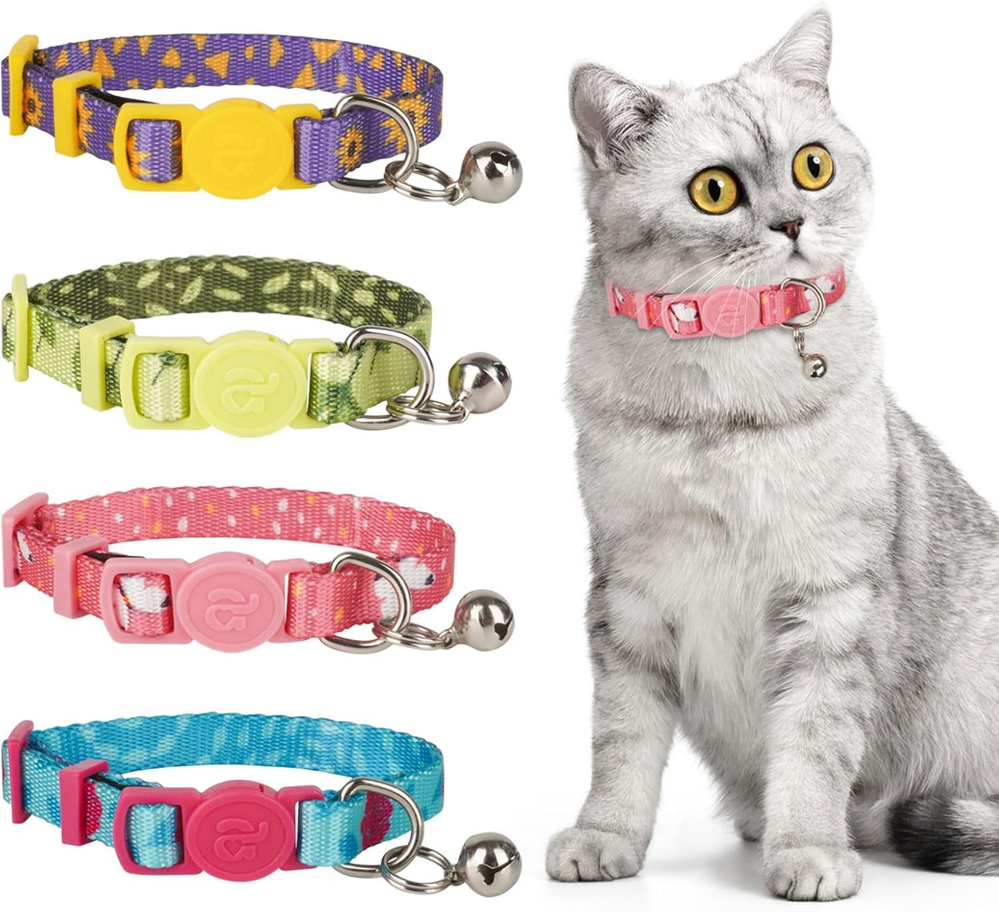 4 Pack Valentines Kitten Collar with Bell Valentines Day Breakaway Kitten Collars with Cute Heart Pattern Adjustable Size Suitable for Kittens
