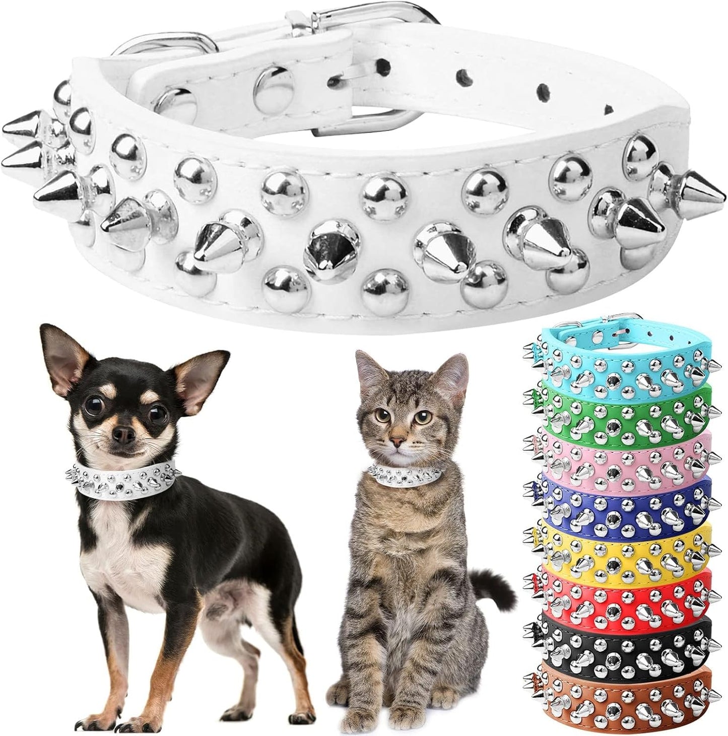 Small Pink Spiked Dog Cat Collar for Small Medium Dogs Girl Female - Adjustable Studded Puppy Collars - Soft Padded Punk Leather Dog Collar for Chihuahua French Bulldog Pug (Pink,L)
