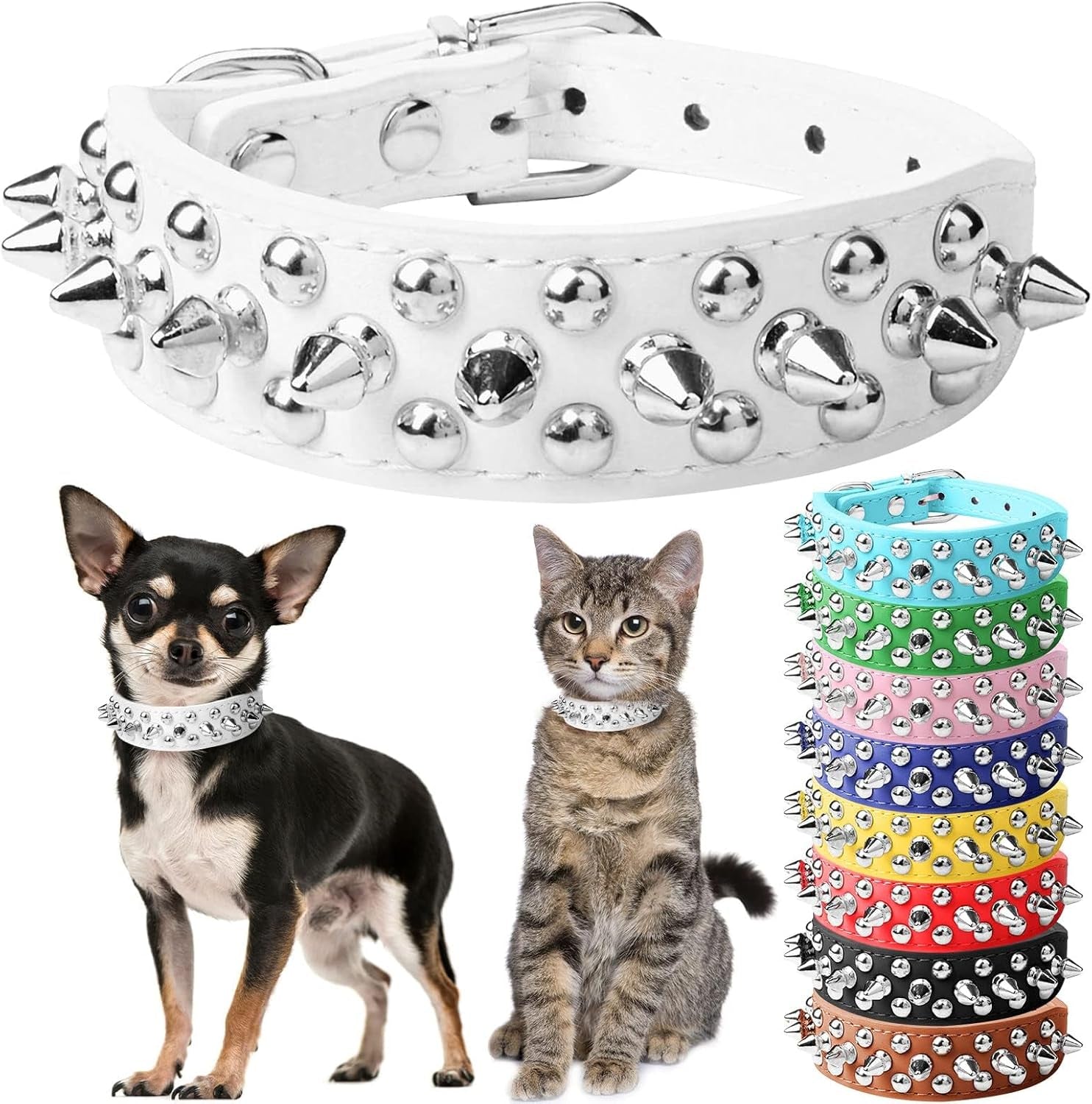 Small Pink Spiked Dog Cat Collar for Small Medium Dogs Girl Female - Adjustable Studded Puppy Collars - Soft Padded Punk Leather Dog Collar for Chihuahua French Bulldog Pug (Pink,L)