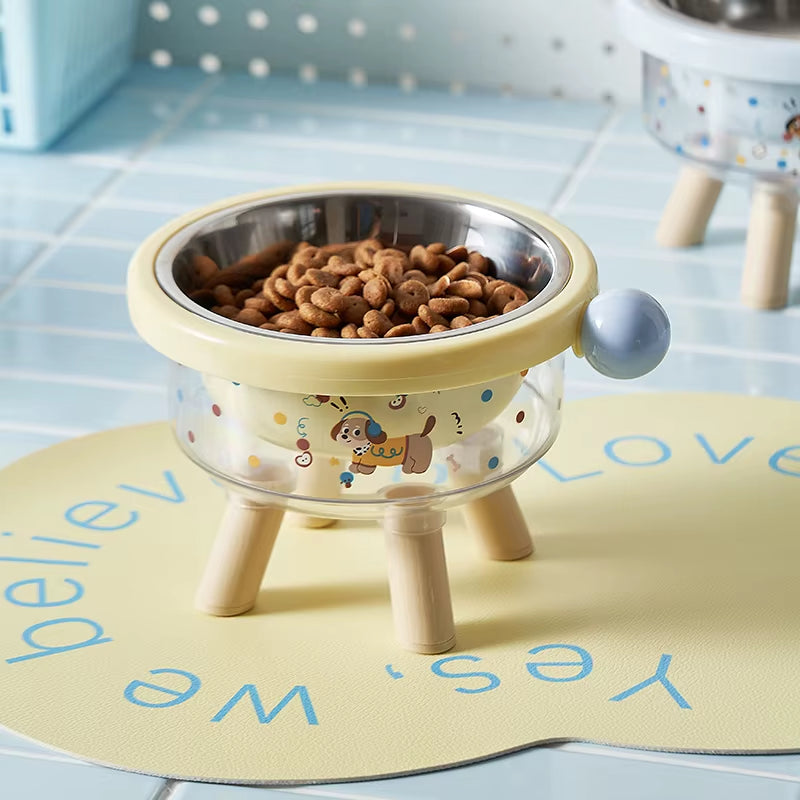 Cute Pet Stainless Steel High-Legged Cat Food Bowl, Dachshund Pattern Design, Detachable, Easy to Clean, Dual-Use Pet Bowl