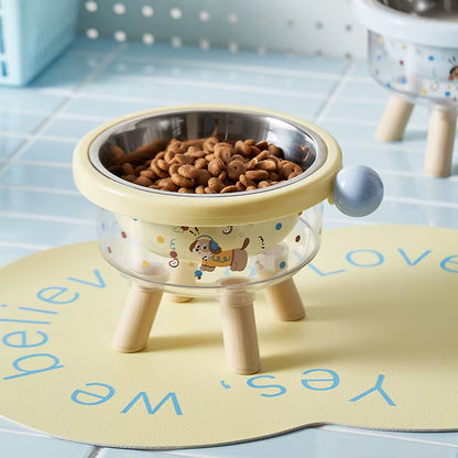 Cute Pet Stainless Steel High-Legged Cat Food Bowl, Dachshund Pattern Design, Detachable, Easy to Clean, Dual-Use Pet Bowl