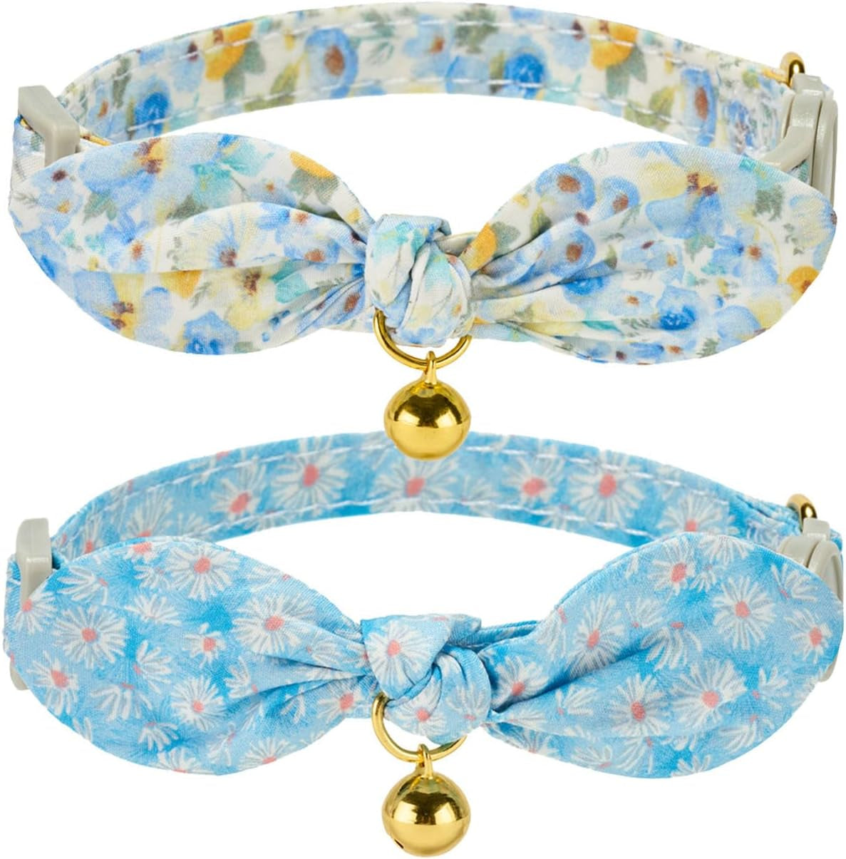 Cotton Bowtie Cat Collar with Bell 2 Pack Adjustable Breakaway Kitten Collars with Removeable Bow Pink Girl Cat Collars
