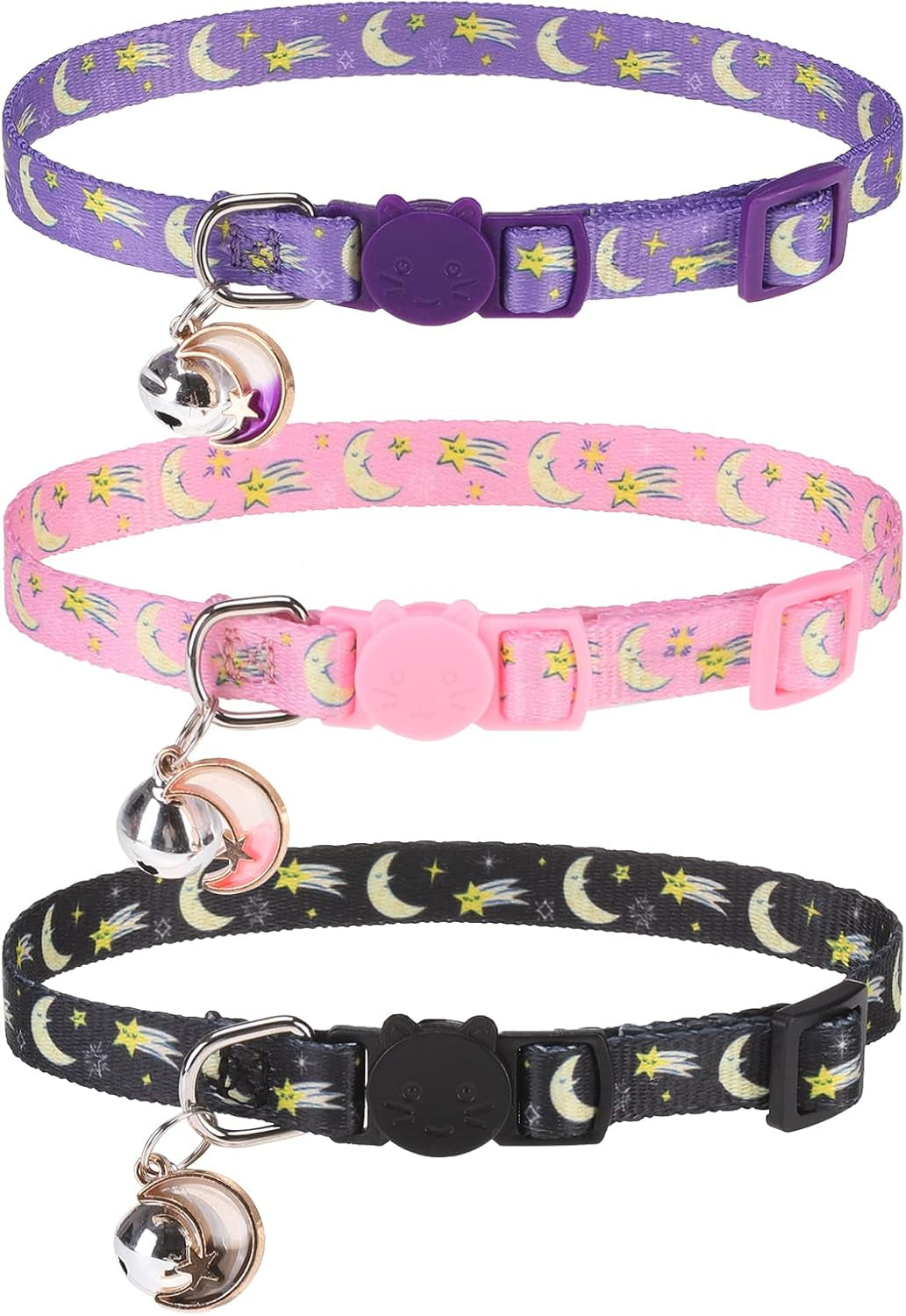 Breakaway Cat Collars with Bell & Cute Pendants, 3 Pack Safety Buckle Kitten Collars, Adjustable Pet Collar Ideal for Girl Boy Cats Puppy (Fruit Pattern)