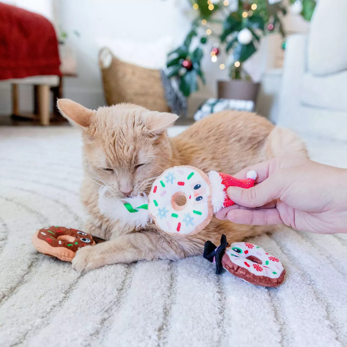 Quirky Kitty Deck the Donuts Cat Plush Toy - White