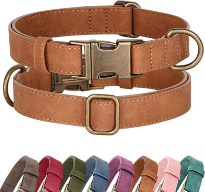 Soft PU Leather Dog Collar, Stylish Quick Released Dog Collars for Small Dogs, Easy Clean Adjustable Pet Collar for Daily Walking, Blue, S Fit 10-15" Neck