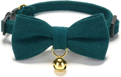 Cotton Breakaway Cat Collar with Bow Tie and Bell, Adjustable Cute Soft Corduroy Kitten Collars for Girl Cats