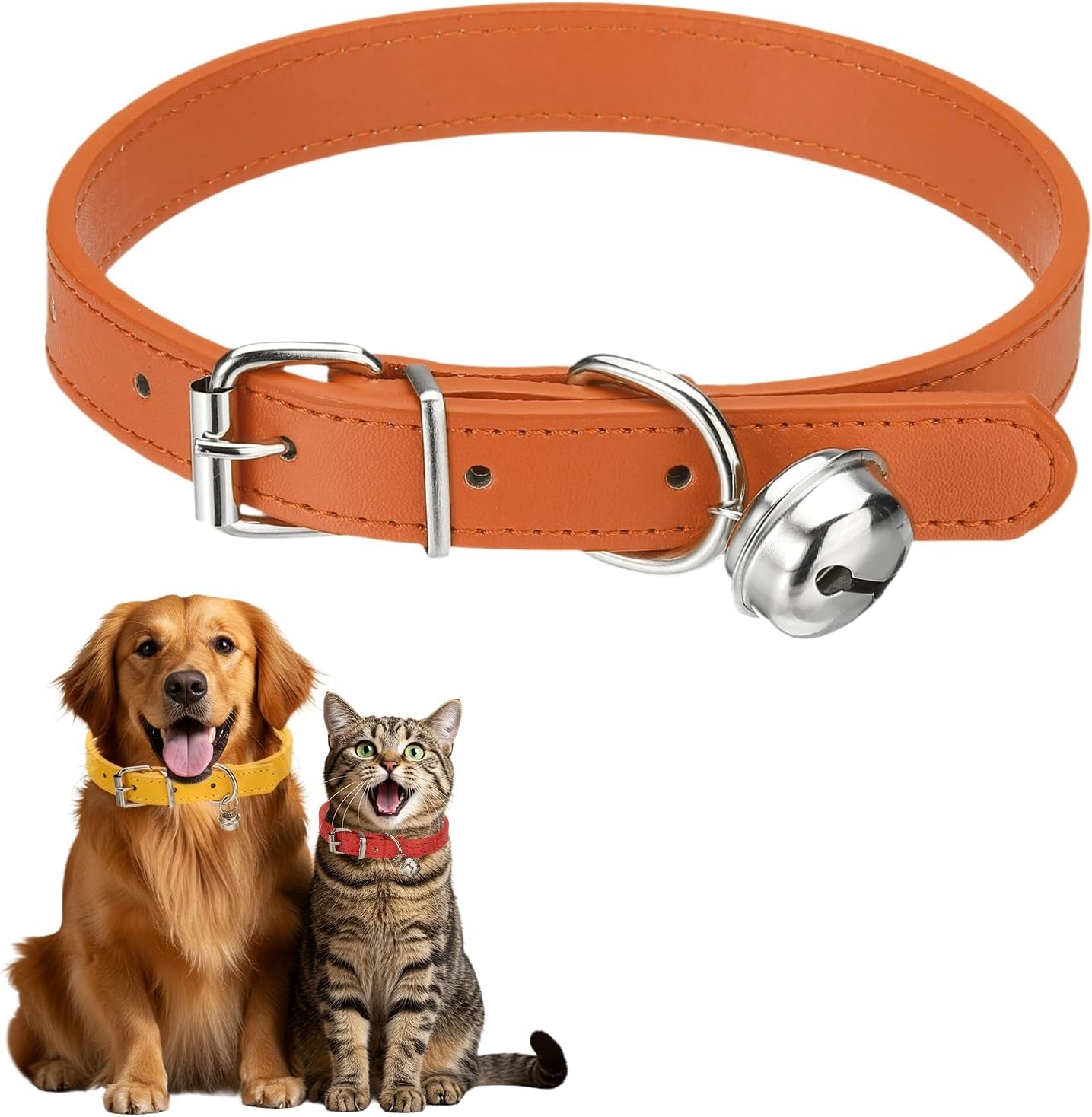 Dog Collar with Bell, Pu Leather Cat Collars Pet Basic Soft Padded Adjustable Buckle, 14.5" (Blue, 1 Pcs), Intended for Teacup/Little Dog/Kitten Cats/Small Animals