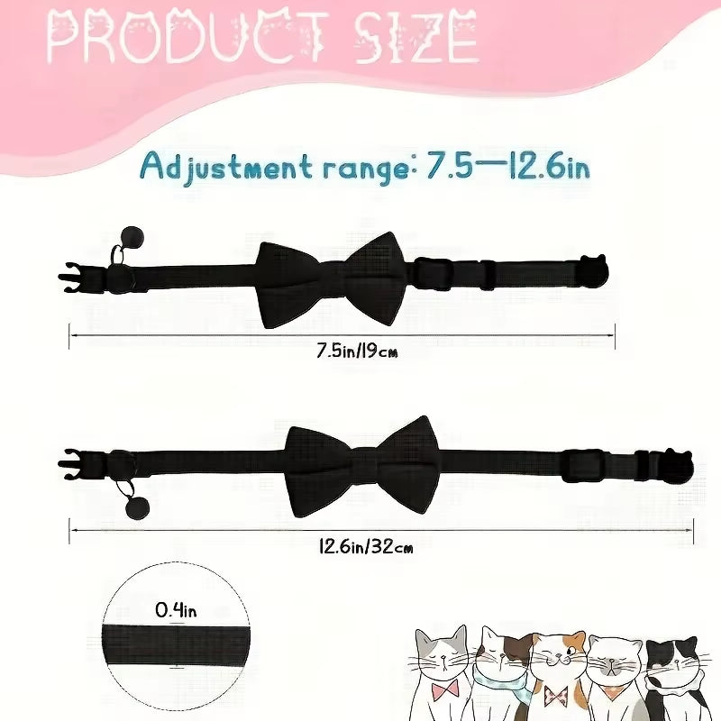 Customizable Polyester Cat Bow Tie Collar Soft Adjustable Engraved ID Name Tag Detachable Bow Bell