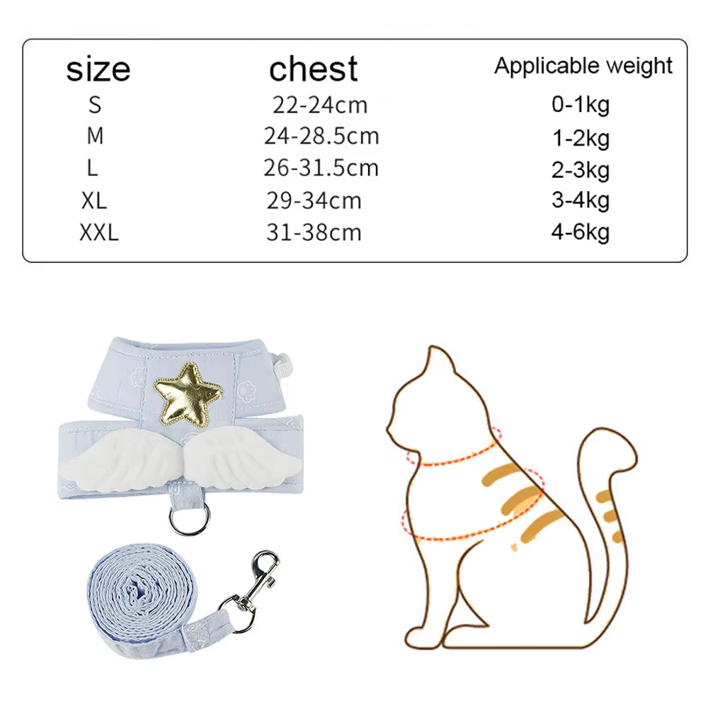 Angel Wing Cat Harness and Leash Set, Adjustable Kitten Vest Harness for Walking, Escape-Proof Soft Mesh Breathable Also Puppy