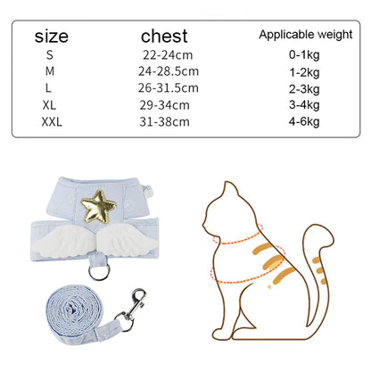 Angel Wing Cat Harness and Leash Set, Adjustable Kitten Vest Harness for Walking, Escape-Proof Soft Mesh Breathable Also Puppy