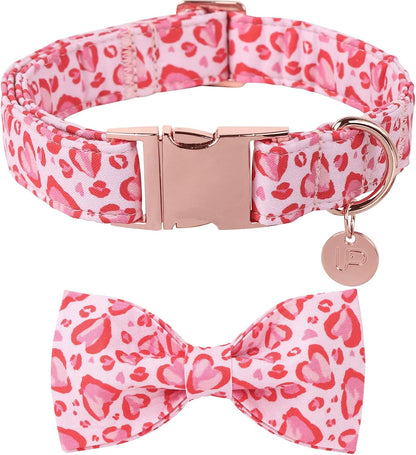 Patriotic Dog Collar with Bow Tie - 4th of July Comfortable Cotton American Flag Design for Large Dogs, Stylish Metal Buckle