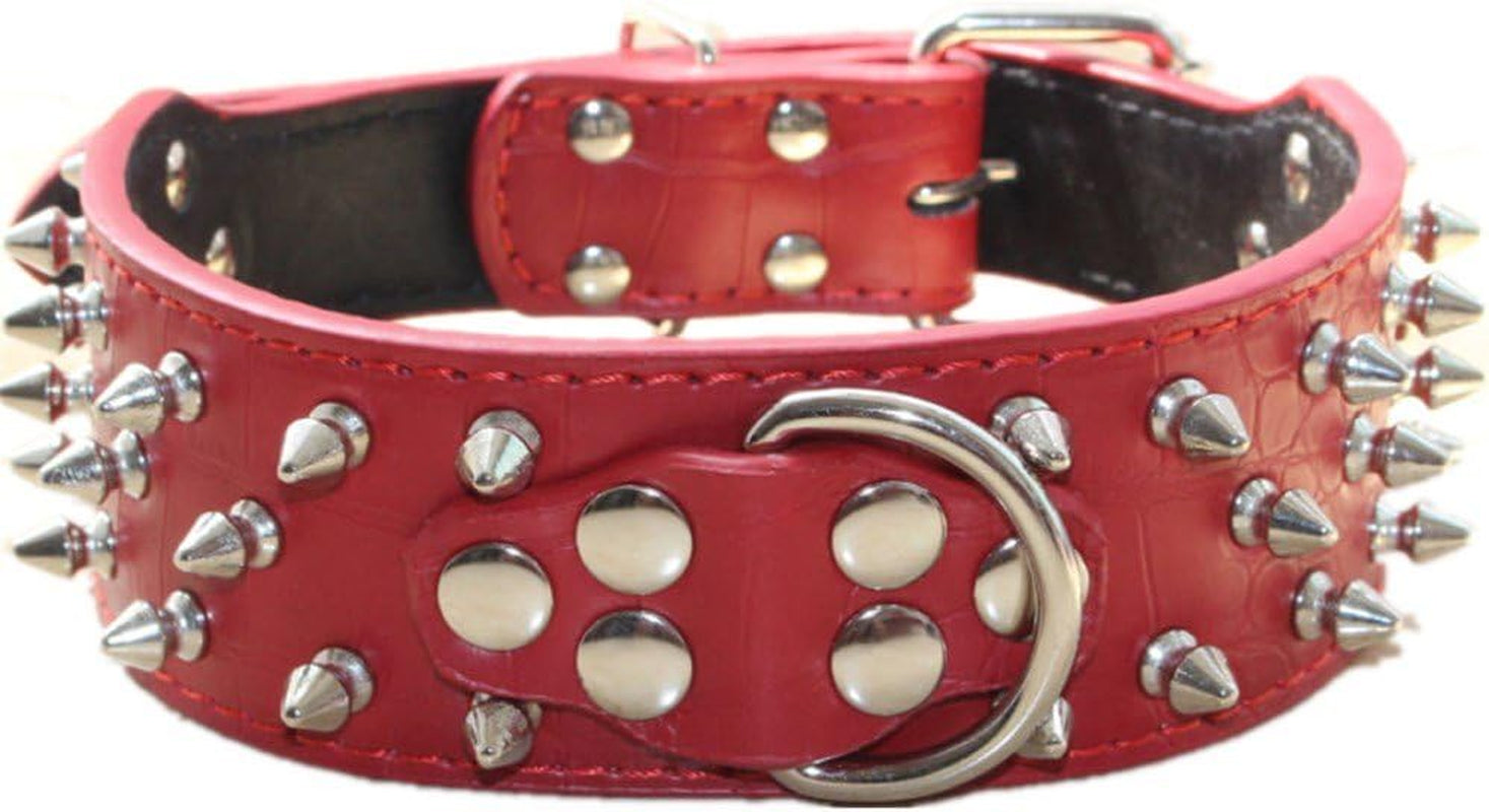Spiked Studded Dog Collar, PU Leather Dog Collar, Adjustable Pet Collars for Medium or Large Breed Pet (L, Gold Brown2)