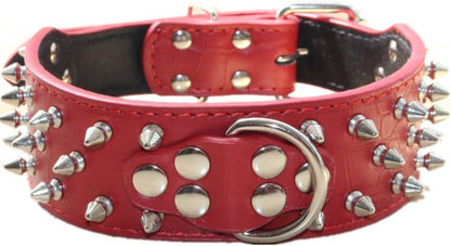 Spiked Studded Dog Collar, PU Leather Dog Collar, Adjustable Pet Collars for Medium or Large Breed Pet (L, Gold Brown2)