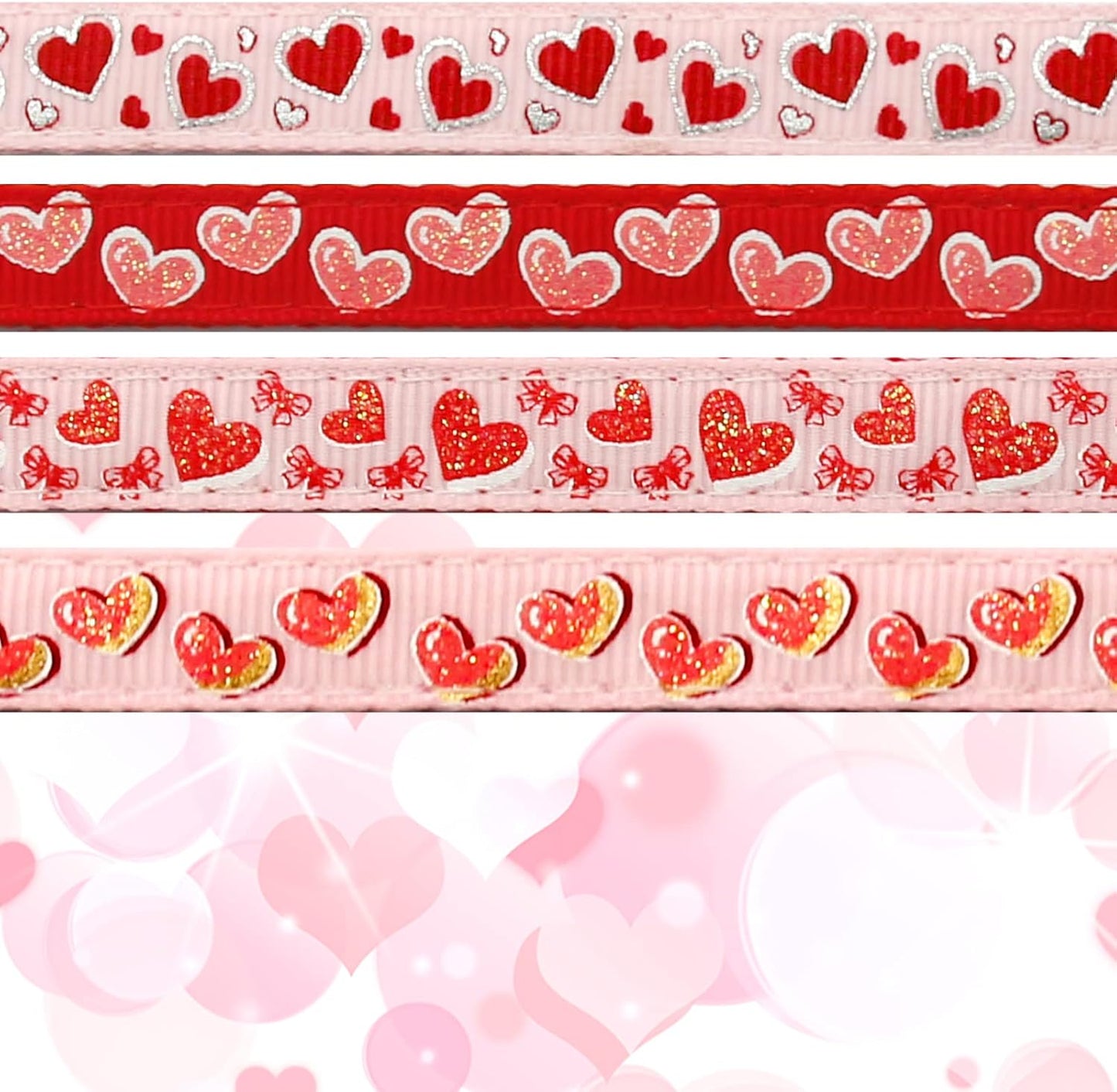 4 Pack Valentines Kitten Collar with Bell Valentines Day Breakaway Kitten Collars with Cute Heart Pattern Adjustable Size Suitable for Kittens