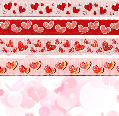4 Pack Valentines Kitten Collar with Bell Valentines Day Breakaway Kitten Collars with Cute Heart Pattern Adjustable Size Suitable for Kittens