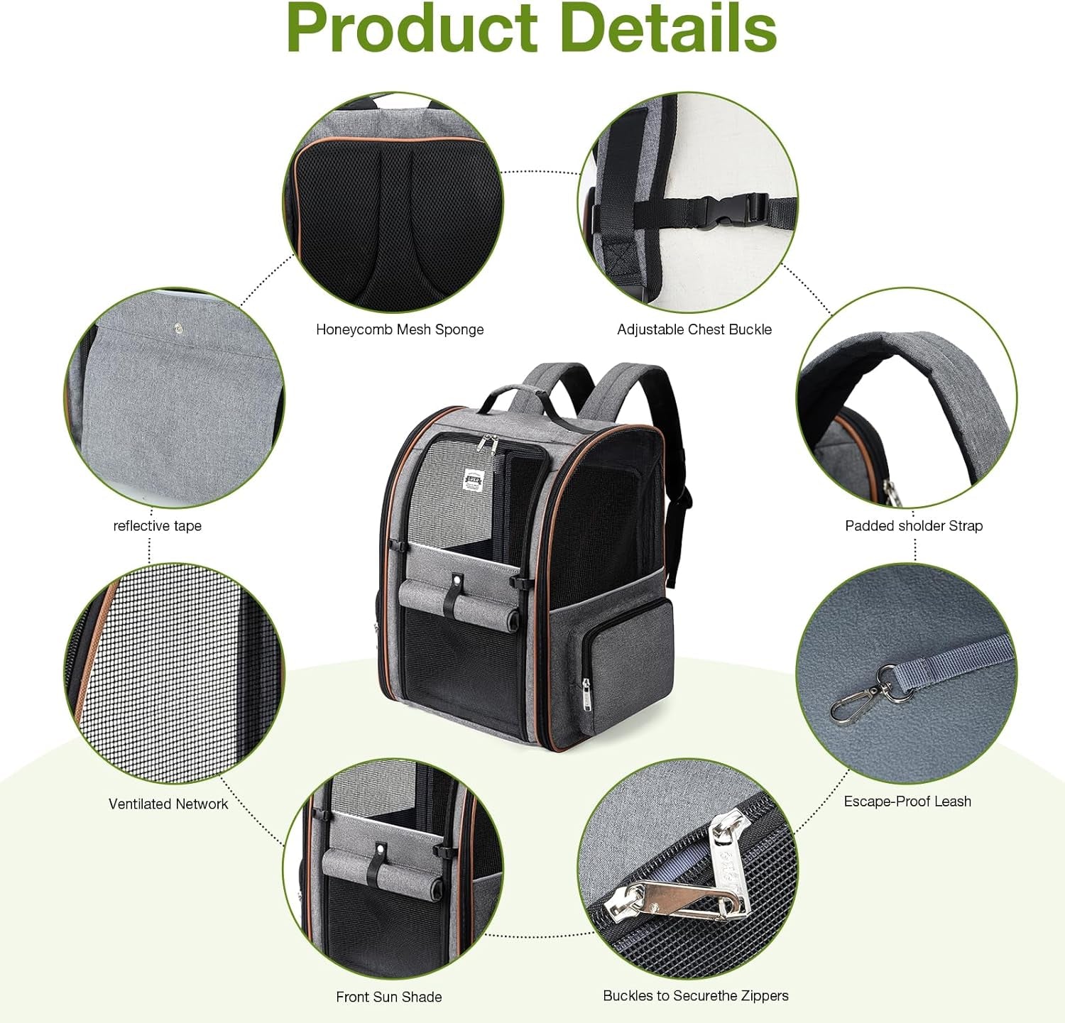 Cat Carrier Backpack, Expandable Pet Carrier with Sun Shade & Full Front Opening, Breathable Mesh Backpack for Small Dogs & Medium Cats up to 18 Lbs, Foldable for Hiking, Camping (Grey)