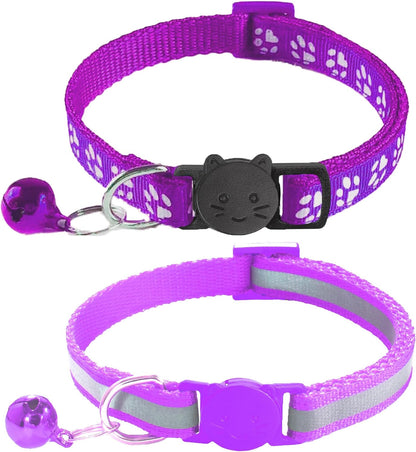 2 Pack Breakaway Cat Collars with Bells, Reflective Design and Claw Print Design, Safety Buckle Kitten Collars Adjustable from 7.5 to 12.5 Inches (Sky Blue)