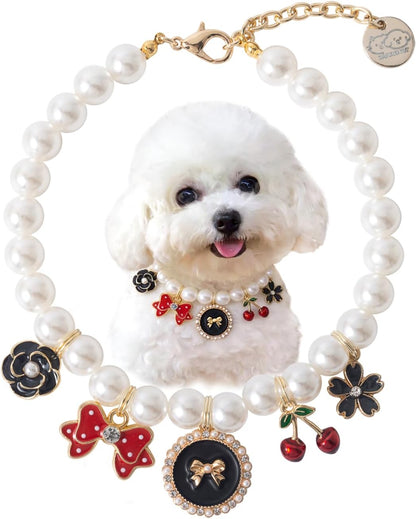 Pet Pearl Collar Adjustable Cat Dog Necklace Pendant Dog Chain Jewelry Cute Collar Puppy Accessories (Bagua, Medium)