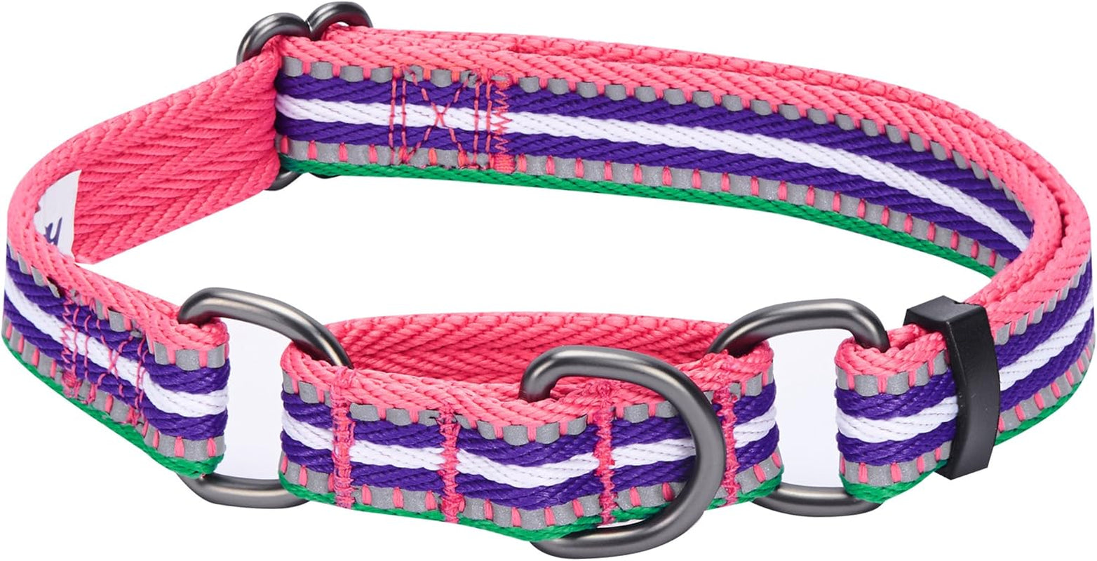 4 Colors 3M Reflective Multi-Colored Stripe Martingale Safety Training Dog Collar, Violet and River Blue, Medium, Heavy Duty Adjustable Collars for Dogs