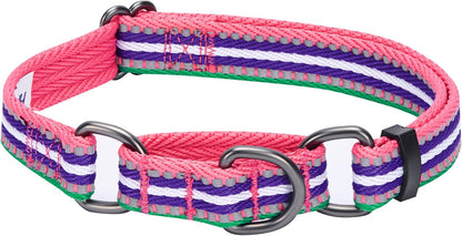 4 Colors 3M Reflective Multi-Colored Stripe Martingale Safety Training Dog Collar, Violet and River Blue, Medium, Heavy Duty Adjustable Collars for Dogs