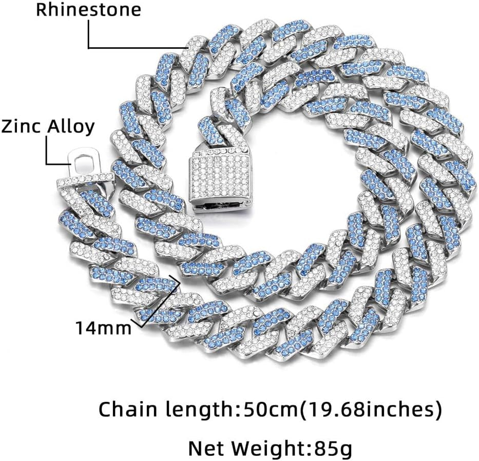 Blue Dog Chain Collar, Bling Diamond Cuban Link Puppy Collar Glitter Rhinestone Cat Collars for Small Medium Large Pet Dogs, 8-Inch
