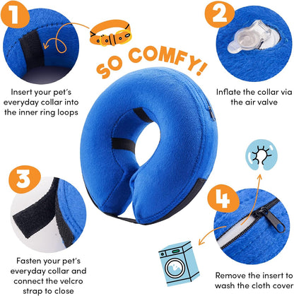 Inflatable Dog Cone Collar Alternative, Soft Dog Cone for Small Medium Large Dogs and Cats, Neck Recovery Ecollar Donut Collar after Surgery (Large, Blue)