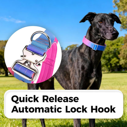 Tactical Dog Collar, Adjustable Heavy Duty Dog Collar with Handle Soft Neoprene Padded Training Collar with Quick Release Metal Buckle for Large Dogs (Gradient Pink, L)
