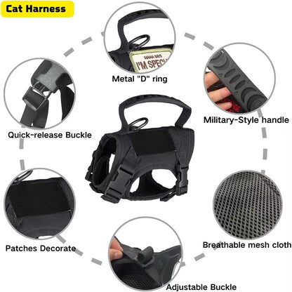 Tactical Cat Dog Harness Leash for Working Adjustable Pet Vest Harness Soft Mesh Training Puppy Straps with Handle for Large Cat