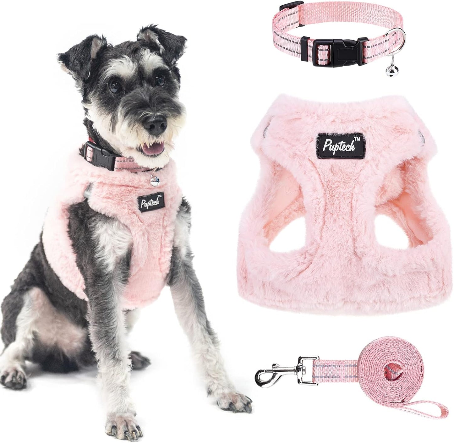 Adjustable Pet Harness Collar &Leash Set Step in for Small Dogs Puppy &Cats Outdoor Training &Running, Soft Mesh Padded Reflective Vest Harness,M: Chest Girth: 16-18In Collar: 11.8-15.7In
