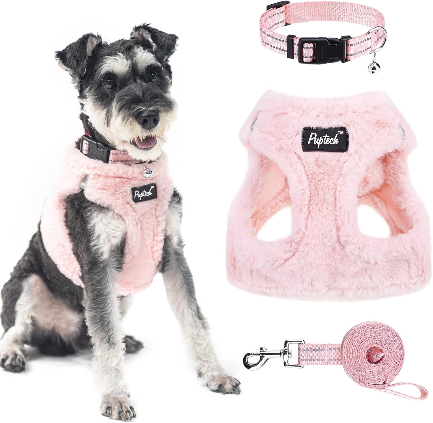 Adjustable Pet Harness Collar &Leash Set Step in for Small Dogs Puppy &Cats Outdoor Training &Running, Soft Mesh Padded Reflective Vest Harness,M: Chest Girth: 16-18In Collar: 11.8-15.7In