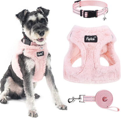 Adjustable Pet Harness Collar &Leash Set Step in for Small Dogs Puppy &Cats Outdoor Training &Running, Soft Mesh Padded Reflective Vest Harness,M: Chest Girth: 16-18In Collar: 11.8-15.7In