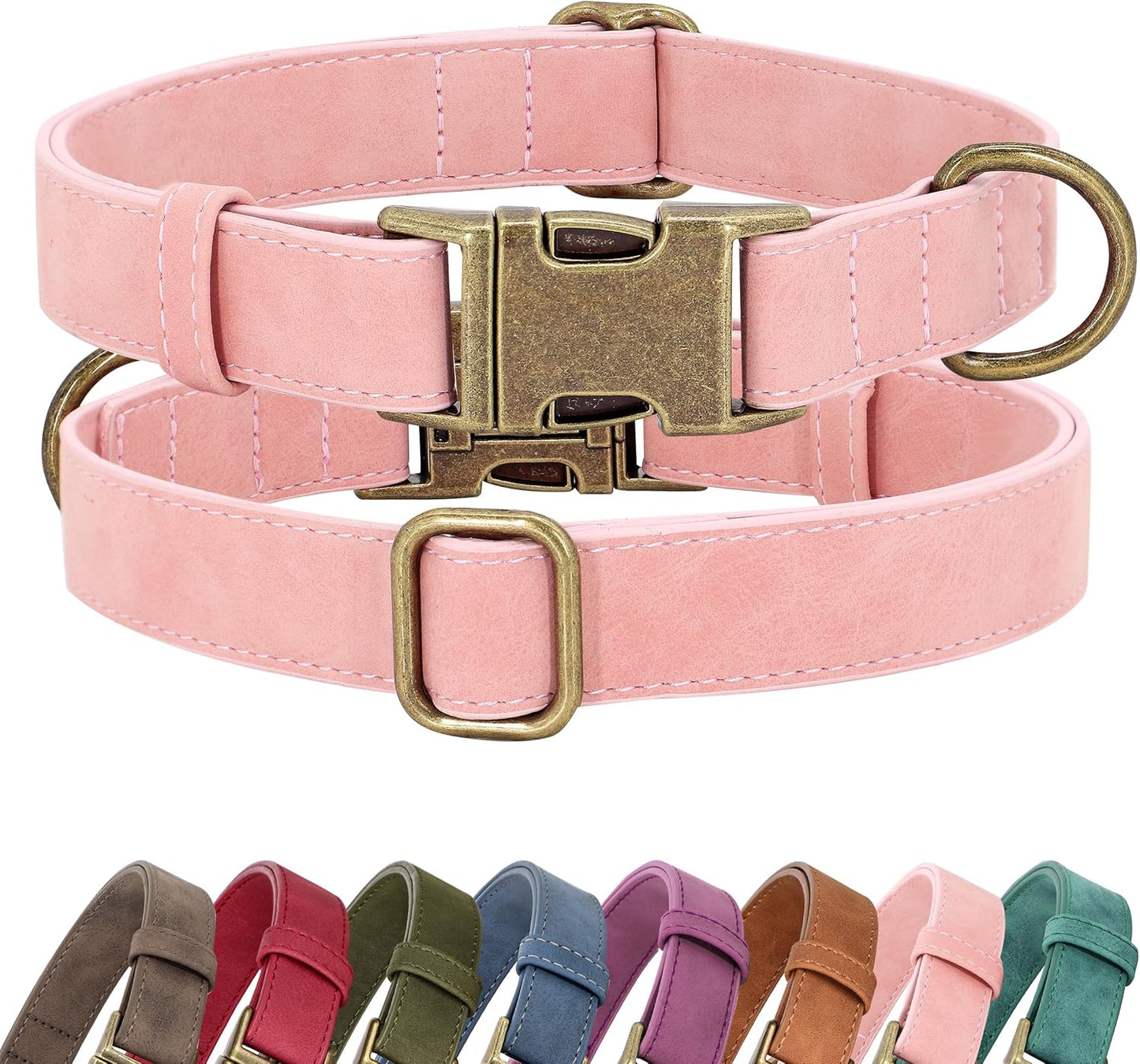 Soft PU Leather Dog Collar, Stylish Quick Released Dog Collars for Small Dogs, Easy Clean Adjustable Pet Collar for Daily Walking, Blue, S Fit 10-15" Neck