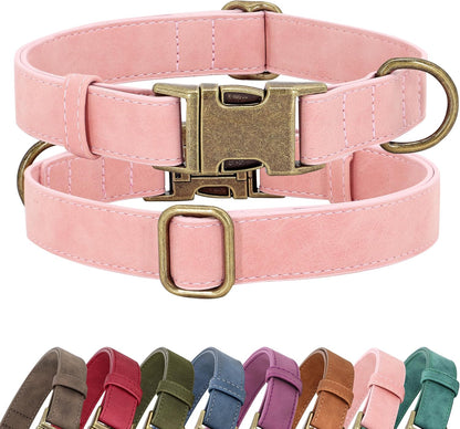Soft PU Leather Dog Collar, Stylish Quick Released Dog Collars for Small Dogs, Easy Clean Adjustable Pet Collar for Daily Walking, Blue, S Fit 10-15" Neck