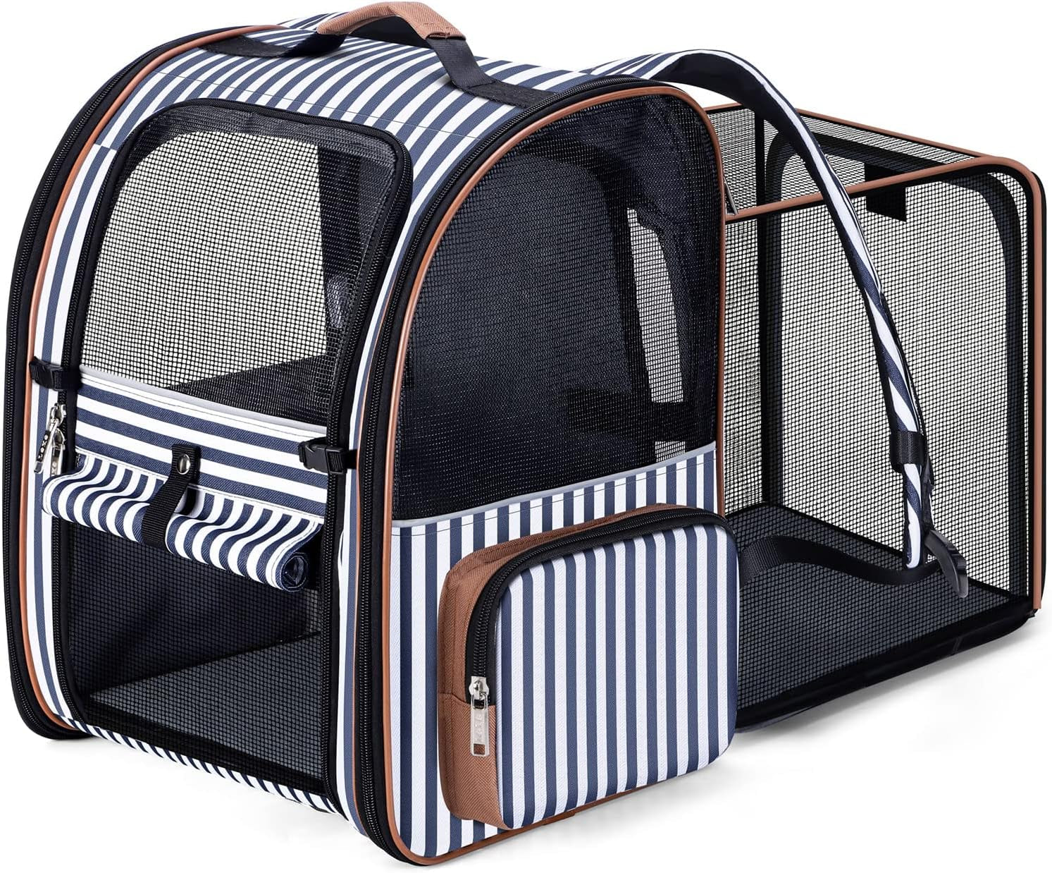Cat Carrier Backpack, Expandable Pet Carrier with Sun Shade & Full Front Opening, Breathable Mesh Backpack for Small Dogs & Medium Cats up to 18 Lbs, Foldable for Hiking, Camping (Grey)