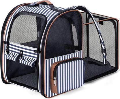 Cat Carrier Backpack, Expandable Pet Carrier with Sun Shade & Full Front Opening, Breathable Mesh Backpack for Small Dogs & Medium Cats up to 18 Lbs, Foldable for Hiking, Camping (Grey)