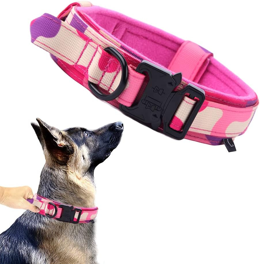 Tactical Dog Collar Adjustable Military Nylon Dog Collar with Control Handle and Heavy Duty Metal Buckle for Medium and Large Dogs (Brown,M)