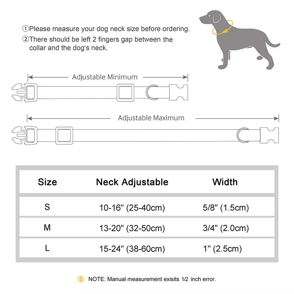 Custom Engraved Dog Collar Adjustable Pet Buckle Collars Anti-Lost Flower Printed for Small Medium Large Dogs French Bulldog