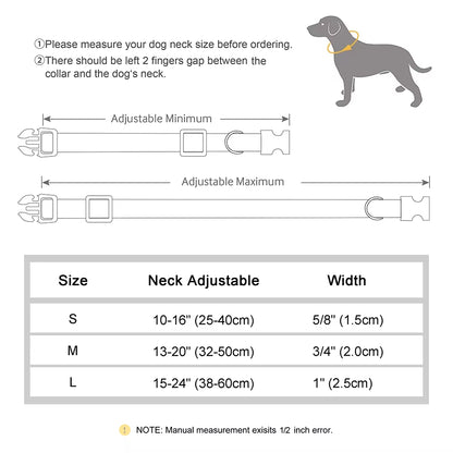 Custom Engraved Dog Collar Adjustable Pet Buckle Collars Anti-Lost Flower Printed for Small Medium Large Dogs French Bulldog