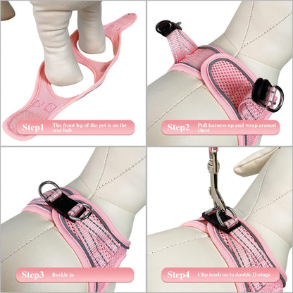 Dog Harness and Leash Set, No Pull Soft Mesh Pet Harness, Reflective Adjustable Puppy Vest for Small Medium Large Dogs, Cats (Pink, X-Small (Pack of 1)