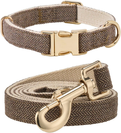 Soft Hemp Dog Collar and Leash Set Adjustable Woven Tweed Dog Collars with Metal Buckle and Lead for Small Medium Large Dogs,Royal Blue