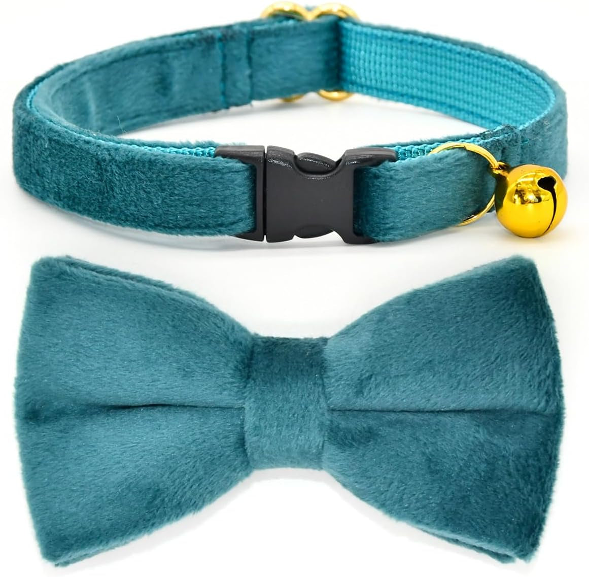 Cat Collars with Bowtie, Turquoise Velvet Cat Collar, Safety Breakaway Cat Collar