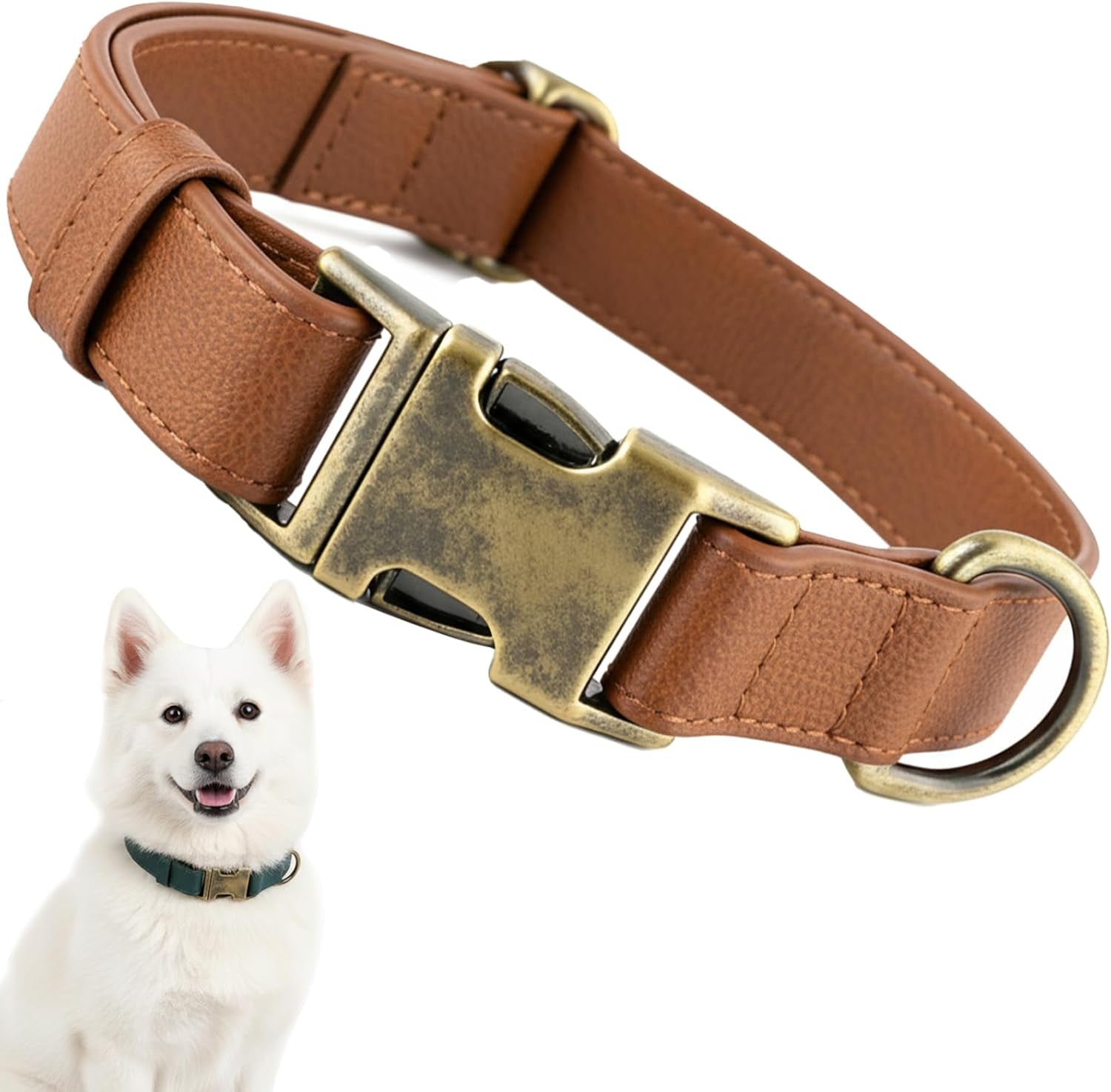 Dog Collars for Medium Dogs Silicone Leather Dog Collars Soft Flexible Waterproof Odor-Proof Durable Thick Classic Adjustable Pet Puppy Collar (Green, Medium (12.5-20" Neck))